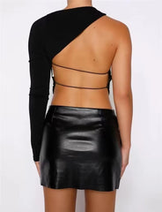 High Waist Small Round Buckle Wrapped Skirt Skirt Personality Faux Leather Skirt