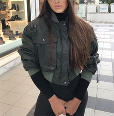 Series Loose Snap Button Large Pocket Army Green Flying Thickened Cotton Padded Coat