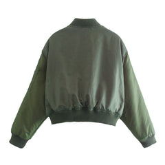 Series Loose Snap Button Large Pocket Army Green Flying Thickened Cotton Padded Coat
