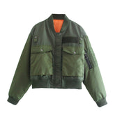 Series Loose Snap Button Large Pocket Army Green Flying Thickened Cotton Padded Coat