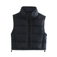 Veste matelassée en coton bicolore contrastée, gilet court à col montant