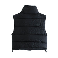 Veste matelassée en coton bicolore contrastée, gilet court à col montant