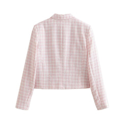 Wollmantel mit Karomuster und langen Ärmeln, Strickjacke mit Schnallen, Umlegekragen