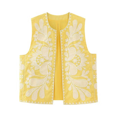 Wind Contrast Color Embroidered Vest