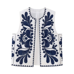 Wind Contrast Color Embroidered Vest