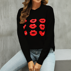 Peach Tidal Surge Emotion Sweater Love Pullover Lip Contrast Color Loose Sweater