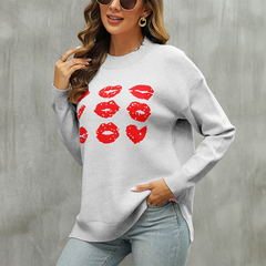 Peach Tidal Surge Emotion Sweater Love Pullover Lip Contrast Color Loose Sweater