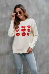 Peach Tidal Surge Emotion Sweater Love Pullover Lip Contrast Color Loose Sweater