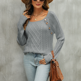 Pull décontracté à col carré et maille torsadée, idéal pour toutes les occasions