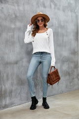 Pull décontracté à col carré et maille torsadée, idéal pour toutes les occasions