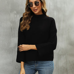 Half Turtleneck Keep Warm Solid Color All Match Sweater Loose Elegant Knitwear