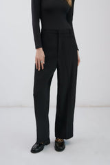 Pantalon large taille haute plissé