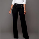Pantalon décontracté à boutons, couleur unie, pantalon bootcut