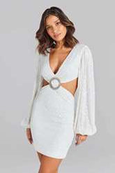 Party Dress Sequ Waist Hollow Out Cutout out Beaded Dress