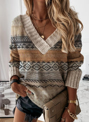 Pull col V décontracté rétro ample pour le bureau