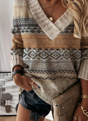 Pull col V décontracté rétro ample pour le bureau