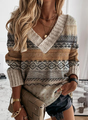 Pull col V décontracté rétro ample pour le bureau