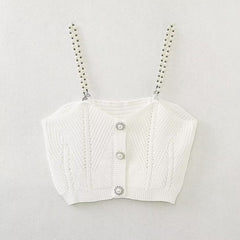 Fall Solid Color Small Sling Pearl Chain Knitted Tube Top Vest