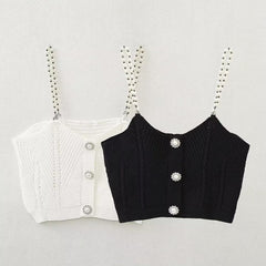 Fall Solid Color Small Sling Pearl Chain Knitted Tube Top Vest