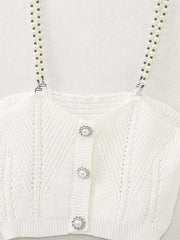 Fall Solid Color Small Sling Pearl Chain Knitted Tube Top Vest