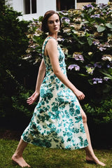 Girlish Waist Tight Slimming A Line Dress Floral Decorative Dress Early Sweet Boat Neck Strap Dress