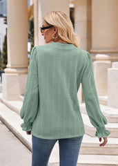 Solid Color Knitted Jacquard Long Sleeved T shirt Twist V neck Top