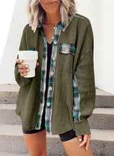 Lässige Waffel-Strickjacke mit lockerem Karomuster