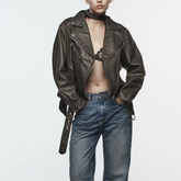 Motorrad-Lederjacke mit Kragen