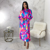 Robe plissée imprimée à manches longues et lacets