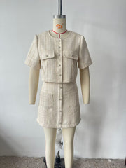 Ensemble haut à manches courtes et manteau court pour femme élégante et mondaine