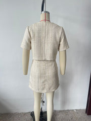 Ensemble haut à manches courtes et manteau court pour femme élégante et mondaine