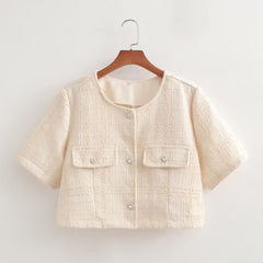 Ensemble haut à manches courtes et manteau court pour femme élégante et mondaine