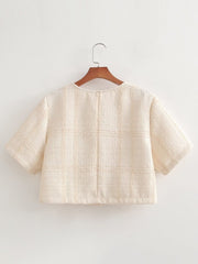 Ensemble haut à manches courtes et manteau court pour femme élégante et mondaine