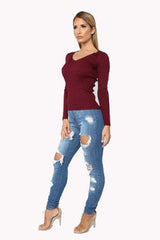 Pantalon en jean slim taille haute déchiré