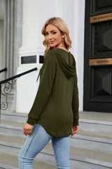 Pull ample à manches longues et col en V, couleur unie, avec capuche et boutons