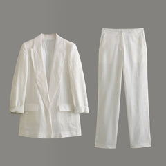 Bedruckte Manschetten Anzugjacke Gerade Beinhose Hosenanzug