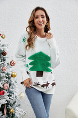 Weihnachtspullover Weihnachtsbaum Schneeflocke Jacquard Rundhals Pullover Pullover