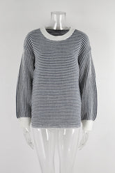 Color Matching Crew Neck Pullover Sweater Striped Sweater Sweater