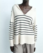 Französischer Langarm-Pullover mit Streifen, passender Pullover