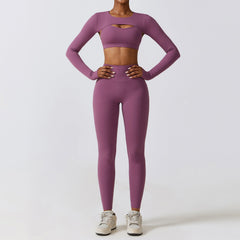 Combinaison de sport skinny yoga nude feel à séchage rapide, ensemble trois pièces de fitness fin