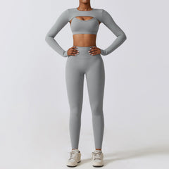 Combinaison de sport skinny yoga nude feel à séchage rapide, ensemble trois pièces de fitness fin