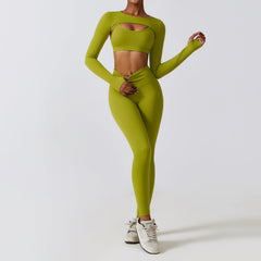 Combinaison de sport skinny yoga nude feel à séchage rapide, ensemble trois pièces de fitness fin