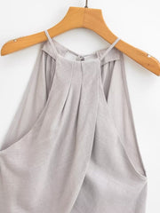 Linen Hanging Collar Top Wide Leg Pants Suit