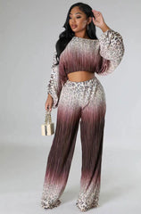 Suit Printed Wear Casual Long Sleeve Trousers Two Piece Set