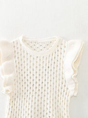 Dreifarbige, schmale Weste mit Rundhalsausschnitt und Holzohren