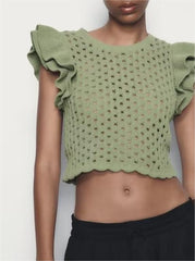 Dreifarbige, schmale Weste mit Rundhalsausschnitt und Holzohren