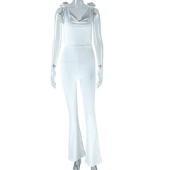 Solid Color Sleeveless Deep U Neck Backless Hip Raise Skinny Bootcut Casual Jumpsuit