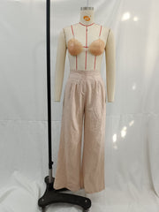 French High Waist Slimming with Belt Straight Leg Trousers
