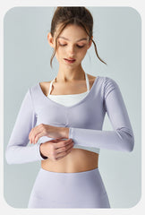 Faux Zweiteiliges Sport-Top mit Brustpolster, halbfixiert, kurz, schmale Passform, schlankmachende Yoga-Jacke, atmungsaktives Workout