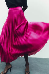 Jupe plissée en satin de soie français